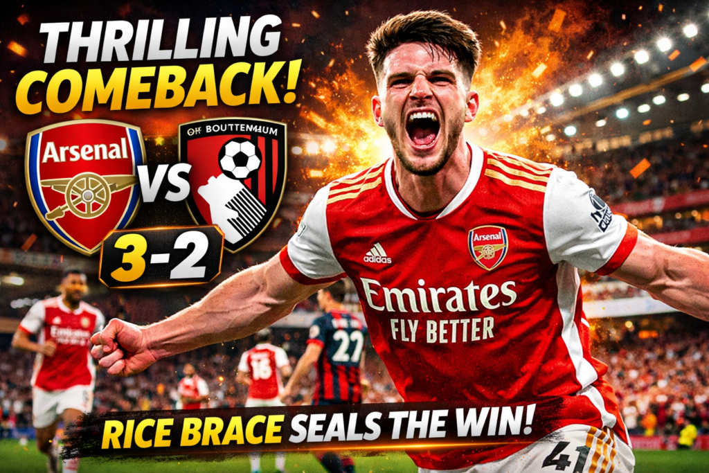 Arsenal's Thrilling Comeback: Rice Brace Seals 3-2 Victory Over Bournemouth