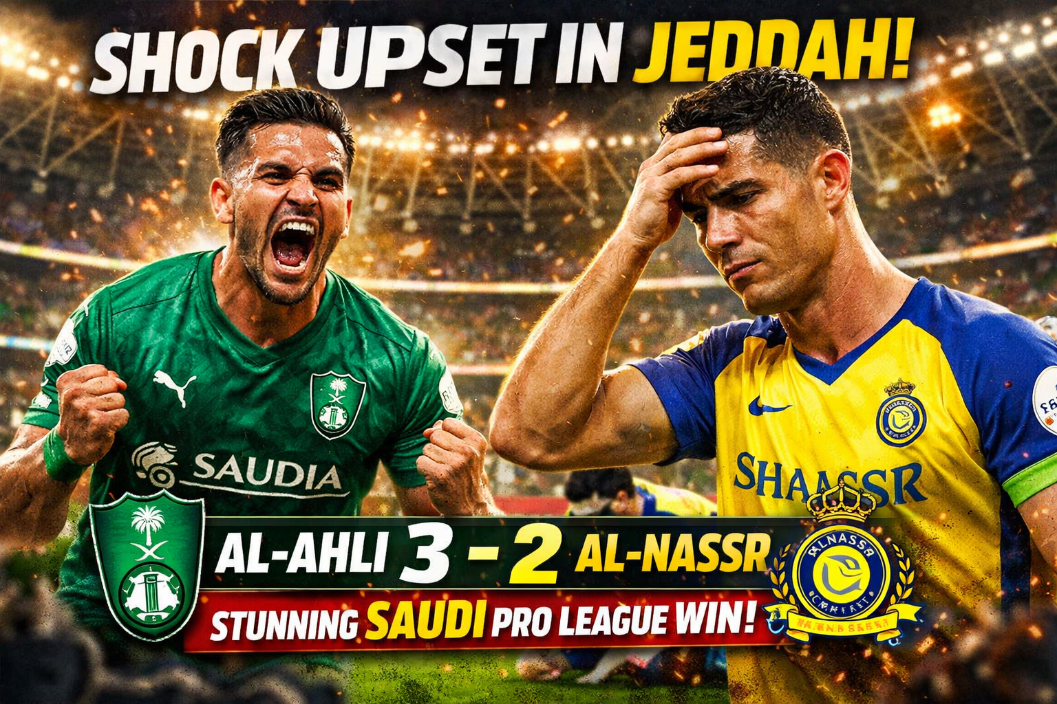 Dramatic Upset in Jeddah: Al-Ahli Stuns League Leaders Al-Nassr 3-2 in Saudi Pro League Thriller