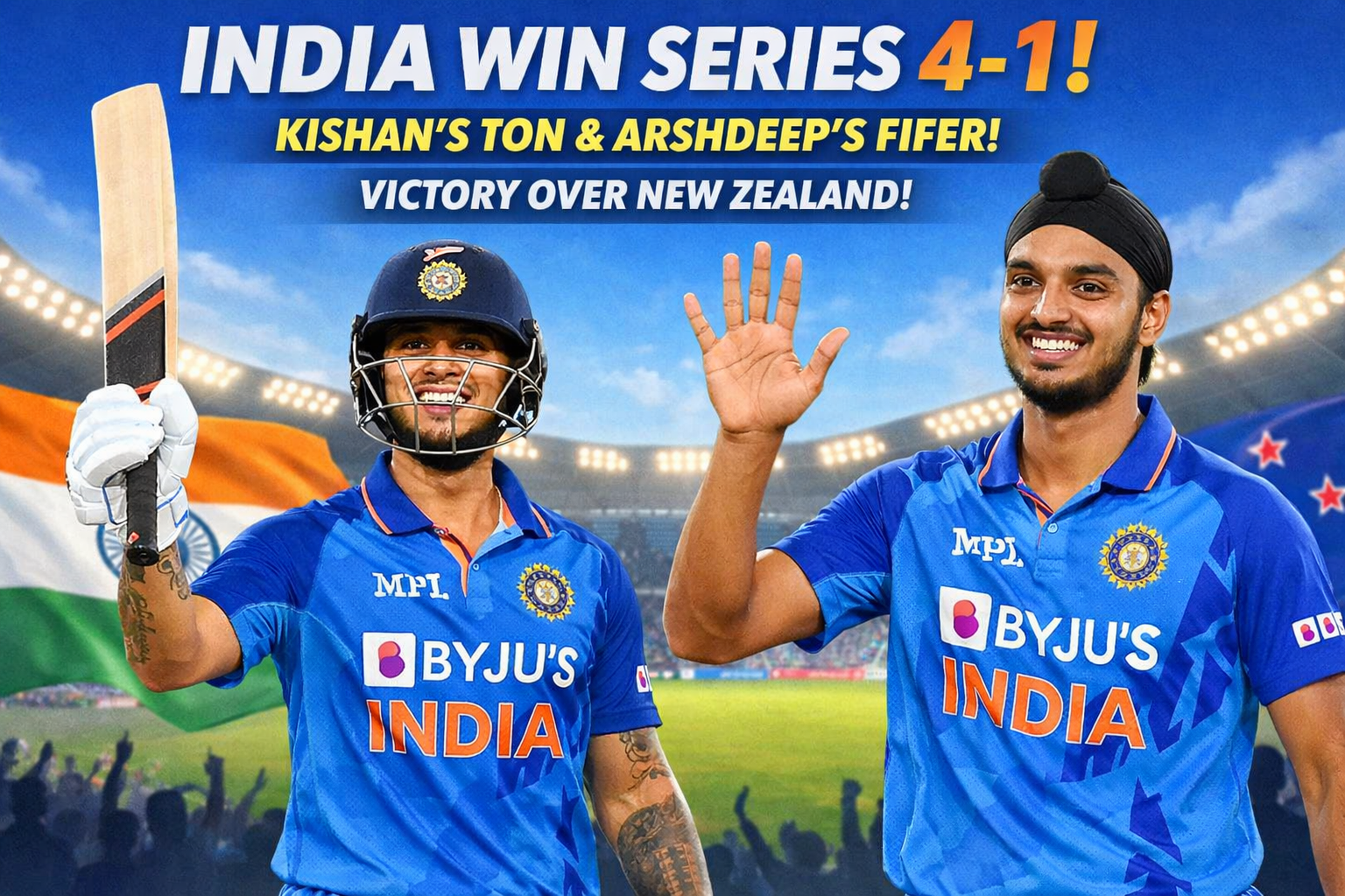 India Seals 4-1 Series Victory with Kishan's Ton and Arshdeep's Fifer in Thrilling 5th T20I Against New Zealand