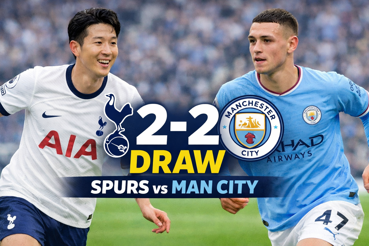 Premier League: Tottenham Hotspur Battles Back for 2-2 Draw Against Manchester City