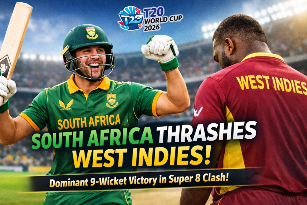 South Africa Demolishes West Indies with Commanding 9-Wicket Victory in T20 World Cup 2026 Super 8 Clash