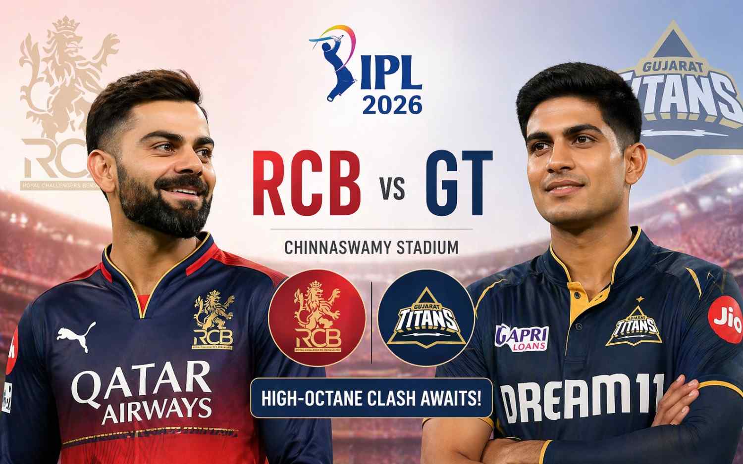 RCB vs GT IPL 2026: High-Octane Run-Fest Expected at Chinnaswamy as Virat Kohli’s RCB Host Shubman Gill’s Gujarat Titans