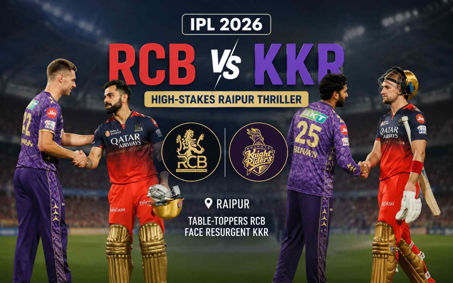 RCB vs KKR IPL 2026: Table-Toppers RCB Face Resurgent KKR in High-Stakes Raipur Thriller