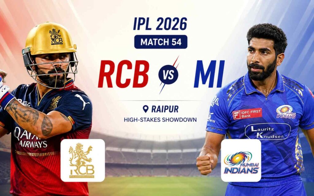RCB vs MI IPL 2026 Match 54: High-Stakes Showdown in Raipur as Defending Champions Host Struggling Mumbai Indians