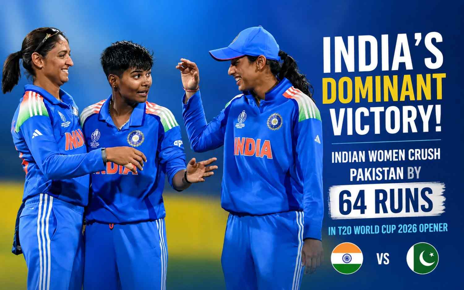 India’s Dominant Victory! Indian Women Crush Pakistan by 64 Runs in T20 World Cup 2026 Opener