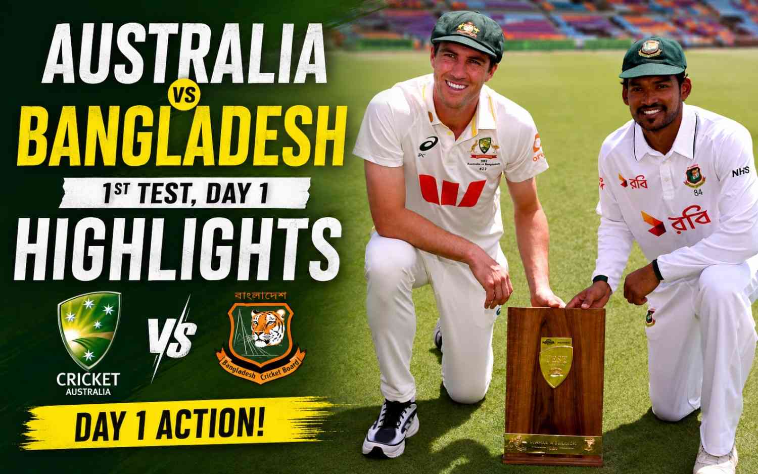 Australia vs Bangladesh 1st Test Day 1 Highlights: Hasan Mahmud Six-For Puts Bangladesh in Control