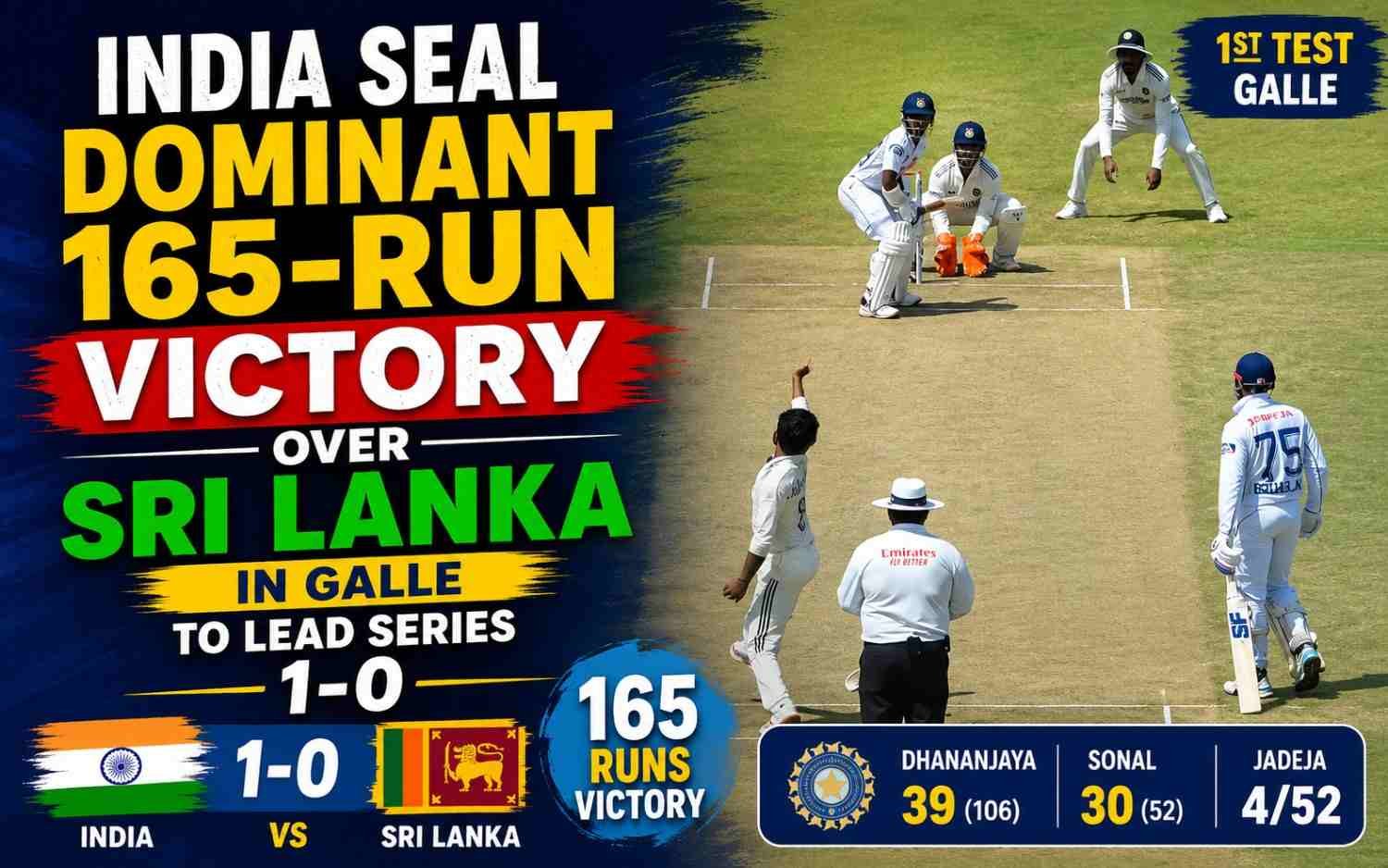 India Seal Dominant 165-Run Victory Over Sri Lanka in Galle to Lead Series 1-0