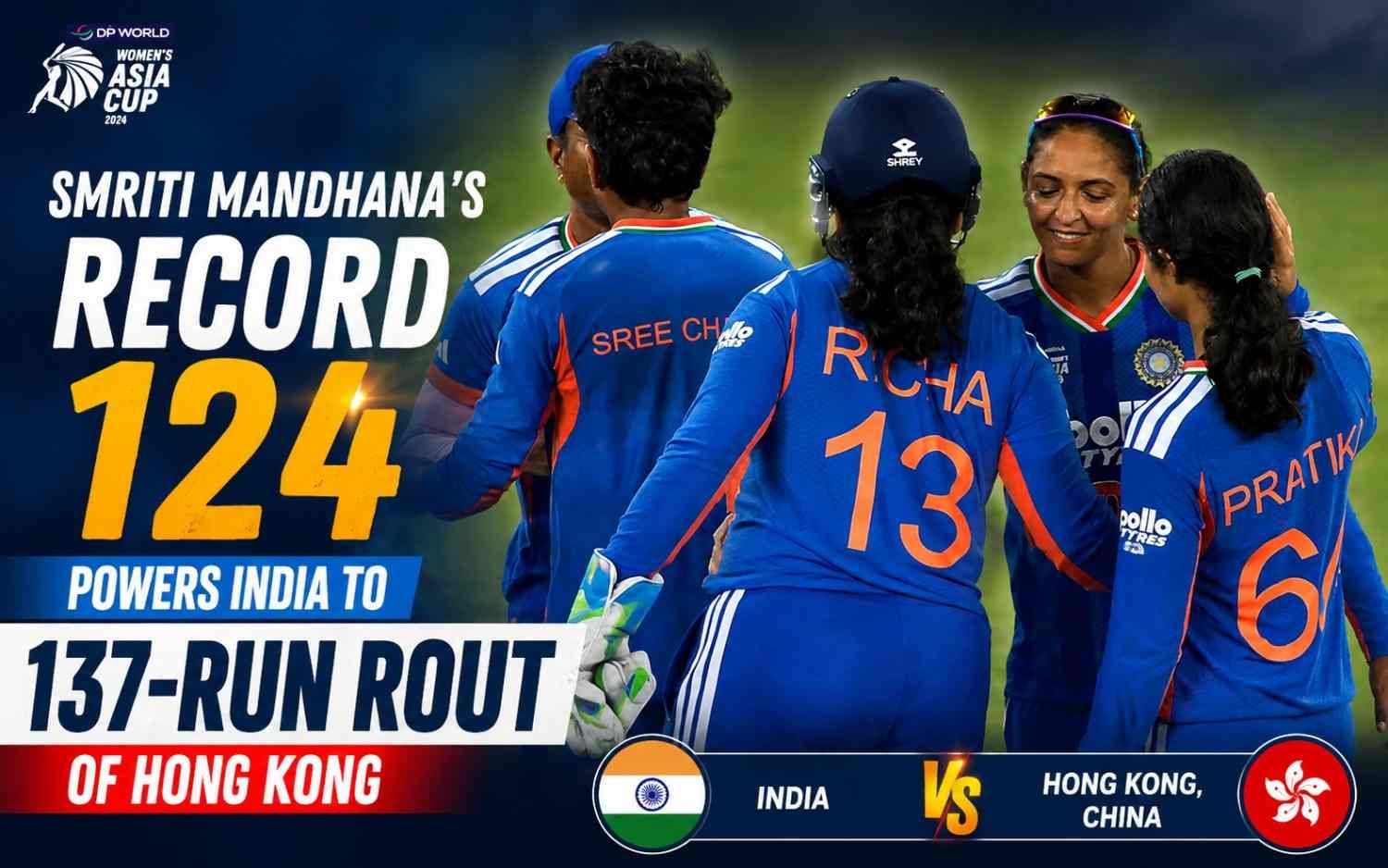 Smriti Mandhana’s Record 124 Powers India to 137-Run Rout of Hong Kong